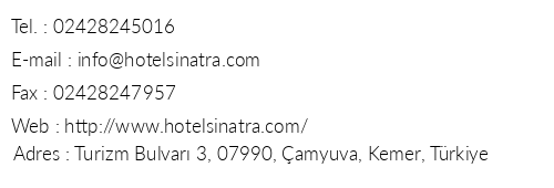 Hotel Sinatra telefon numaralar, faks, e-mail, posta adresi ve iletiim bilgileri